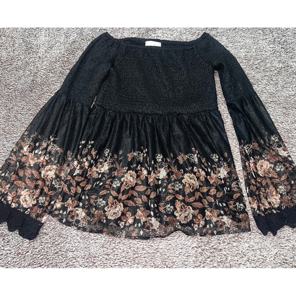 Altard State Girls S Black Floral Smocked Bell Sleeve Lace Boho Dress